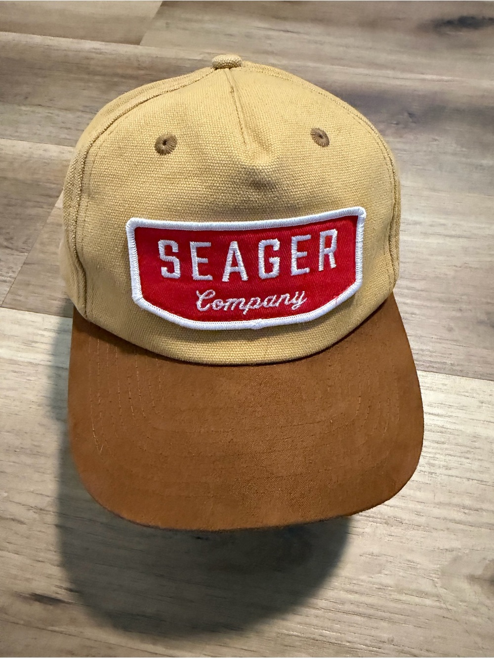 Seager Company Canvas Patch Snapback Hat Cap Suede Brim Western Tan